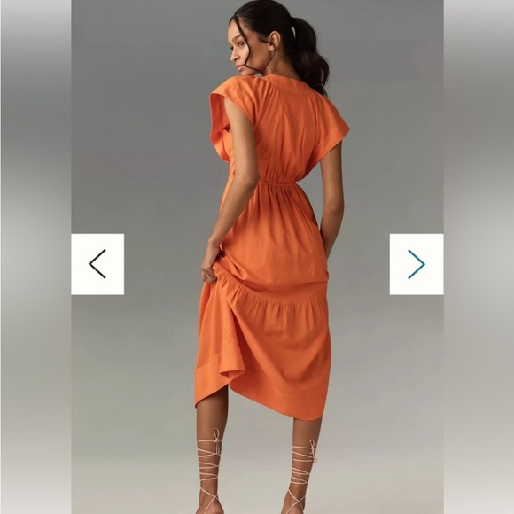 Anthropologie The Renee Flutter Sleeve Linen Button Front Dress - Picture 2 of 8